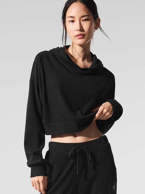 ALO Yoga Sweaters - ALO Yoga Black Ribbed Muse Hoodie